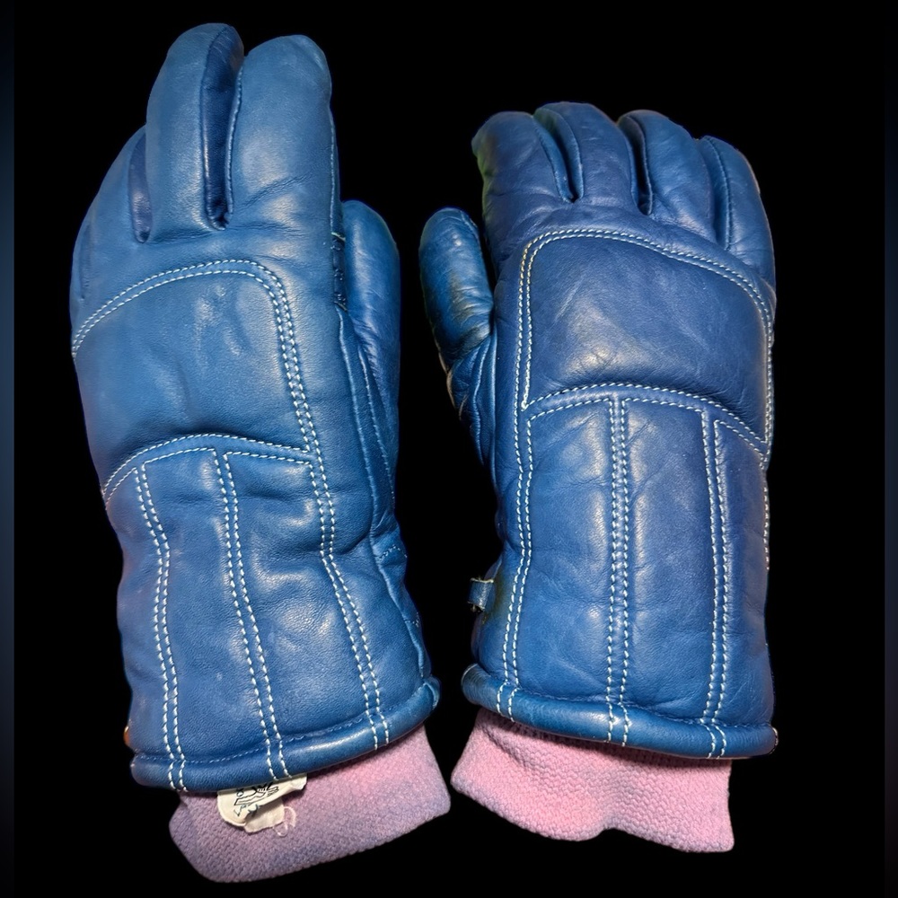 Vintage Conroy Blue Leather Ski Gloves M